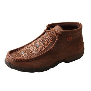 Twisted X - Women’s Brown/Tooled Flowered Leather Driving Moccasins size 7.5M